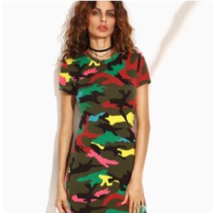 Colorful Camo Print Pencil Dress